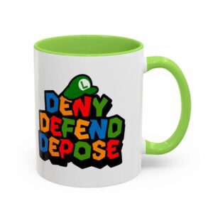 Deny Defend Depose Green Super Bro Coffee Mug with Luigi Hat