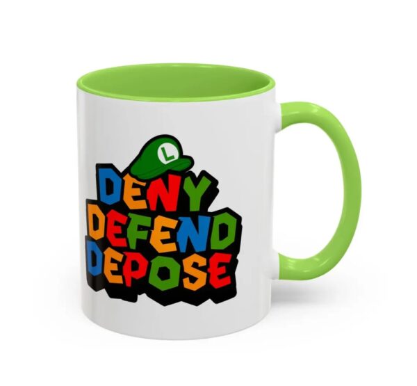 Deny Defend Depose Green Super Bro Coffee Mug with Luigi Hat