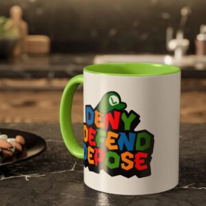 Deny Defend Depose Green Super Bro Coffee Mug with Luigi Hat