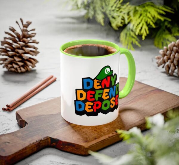 Deny Defend Depose Green Super Bro Coffee Mug with Luigi Hat