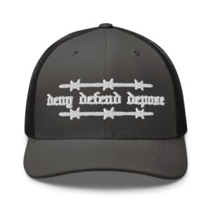 Deny Defend Depose Olde English Barbed Trucker Hat